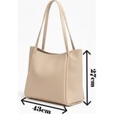 ÜçKol Ticaret Geniş Iç Hacimli Nubuk Görünümlü Deri Shopper Çanta - Krem