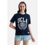 UCLA Avalon Lacivert Oversize Bisiklet Yaka Baskılı Kadın T-shirt