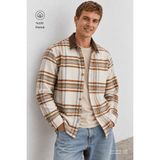 Ucla Gomez Bej %100 Pamuk Ekoseli Oduncu Standard Fit Erkek Gömlek - XL