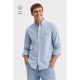 Ucla Hugh Mavi Nakışlı %100 Pamuk Çizgili Standard Fit Erkek Gömlek - 3XL