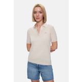 UCLA Kemik Rengi Polo Yaka Triko Nakışlı Standard Fit Kadın Tshirt SASHA