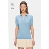 UCLA SASHA Gök Mavi Polo Yaka Triko Nakışlı %100 Pamuk Standard Fit Kadın Tshirt