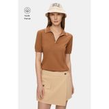 UCLA SASHA Kahve Polo Yaka Triko Nakışlı %100 Pamuk Standard Fit Kadın Tshirt