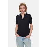 UCLA Siyah Polo Yaka Triko Nakışlı Standard Fit Kadın Tshirt SASHA