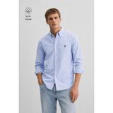 Ucla Tyson Mavi Nakışlı %100 Pamuk Poplin Standard Fit Erkek Gömlek - 2XL
