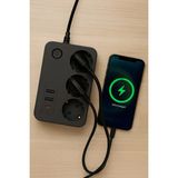 Üçlü Akım Korumalı Çocuk Korumalı 2x USB 1x Type-C Grup Priz Uzatma 2 mt Kablolu - Siyah