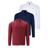 ÜÇLÜ SET G674 DEWBERRY ERKEK GÖMLEK-LACİVERT-BEYAZ-BORDO