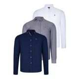 ÜÇLÜ SET G674 DEWBERRY ERKEK GÖMLEK-LACİVERT-BEYAZ-KOT MAVİSİ
