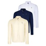 ÜÇLÜ SET G674 DEWBERRY ERKEK GÖMLEK-LACİVERT-BEYAZ-SARI