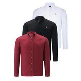 ÜÇLÜ SET G674 DEWBERRY ERKEK GÖMLEK-SİYAH-BEYAZ-BORDO
