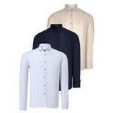ÜÇLÜ SET G721 DEWBERRY ERKEK GÖMLEK-LACİVERT-BEYAZ-BEJ
