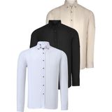Üçlü Set G721 Dewberry Erkek Gömlek-Siyah-Beyaz-Bej - 3XL - Siyah - Beyaz - Bej