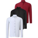 Üçlü Set G721 Dewberry Erkek Gömlek-Siyah-Beyaz-Bordo - Siyah - Beyaz - Bordo