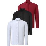 Üçlü Set G721 Dewberry Erkek Gömlek-Siyah-Beyaz-Bordo - XL - Siyah - Beyaz - Bordo