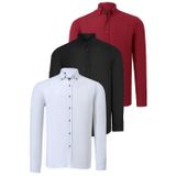 ÜÇLÜ SET G721 DEWBERRY ERKEK GÖMLEK-SİYAH-BEYAZ-BORDO