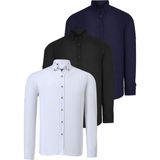 Üçlü Set G721 Dewberry Erkek Gömlek-Siyah-Beyaz-Lacivert - 2XL - Siyah - Beyaz - Lacivert