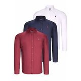 ÜÇLÜ SET G725 DEWBERRY ERKEK GÖMLEK-BEYAZ-LACİVERT-BORDO