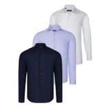ÜÇLÜ SET G726 DEWBERRY GÖMLEK-LACİVERT-BEYAZ-LİLA