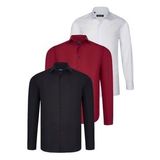ÜÇLÜ SET G726 DEWBERRY GÖMLEK-SİYAH-BEYAZ-BORDO