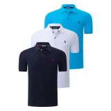 ÜÇLÜ SET T8561 DEWBERRY ERKEK T-SHIRT-BEYAZ-LACİVERT-MAVİ