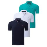 ÜÇLÜ SET T8561 DEWBERRY ERKEK T-SHIRT-LACİVERT-BEYAZ-AÇIK YEŞİL