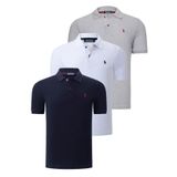 ÜÇLÜ SET T8561 DEWBERRY ERKEK T-SHIRT-LACİVERT-BEYAZ-GRİ