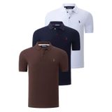 ÜÇLÜ SET T8561 DEWBERRY ERKEK T-SHIRT-LACİVERT-BEYAZ-KAHVE