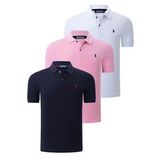 ÜÇLÜ SET T8561 DEWBERRY ERKEK T-SHIRT-LACİVERT-BEYAZ-PEMBE