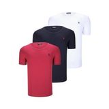 ÜÇLÜ SET T8568 DEWBERRY V YAKA ERKEK T-SHIRT-KOYU LACİVERT-KAR BEYAZ-AÇIK BORDO
