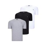 ÜÇLÜ SET T8568 DEWBERRY V YAKA ERKEK T-SHIRT-KOYU SİYAH-KAR BEYAZ-AÇIK GRİ