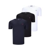 ÜÇLÜ SET T8568 DEWBERRY V YAKA ERKEK T-SHIRT-KOYU SİYAH-KAR BEYAZ-KOYU LACİVERT
