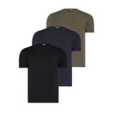 ÜÇLÜ SET T8569 DEWBERRY BİSİKLET YAKA ERKEK T-SHIRT-SİYAH-LACİVERT-HAKİ