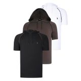 ÜÇLÜ SET T8570 DEWBERRY KAPŞONLU ERKEK T-SHIRT-SİYAH-BEYAZ-HAKİ