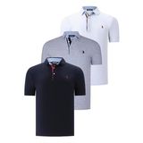 ÜÇLÜ SET T8582 DEWBERRY ERKEK T-SHIRT-LACİVERT-BEYAZ-GRİ