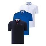 ÜÇLÜ SET T8582 DEWBERRY ERKEK T-SHIRT-LACİVERT-BEYAZ-SAKS