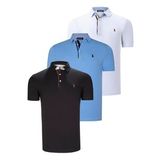 ÜÇLÜ SET T8582 DEWBERRY ERKEK T-SHIRT-SİYAH-BEYAZ-AÇIK MAVİ