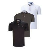 ÜÇLÜ SET T8582 DEWBERRY ERKEK T-SHIRT-SİYAH-BEYAZ-HAKİ