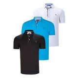 ÜÇLÜ SET T8582 DEWBERRY ERKEK T-SHIRT-SİYAH-BEYAZ-KOYU TURKUAZ