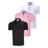 ÜÇLÜ SET T8582 DEWBERRY ERKEK T-SHIRT-SİYAH-BEYAZ-PEMBE