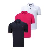 ÜÇLÜ SET T8586 DEWBERRY ERKEK T-SHIRT-LACİVERT-BEYAZ-FUŞYA