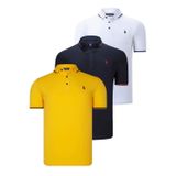 ÜÇLÜ SET T8586 DEWBERRY ERKEK T-SHIRT-LACİVERT-BEYAZ-SARI