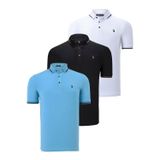 ÜÇLÜ SET T8586 DEWBERRY ERKEK T-SHIRT-SİYAH-BEYAZ-AÇIK MAVİ
