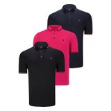 ÜÇLÜ SET T8586 DEWBERRY ERKEK T-SHIRT-SİYAH-LACİVERT-FUŞYA