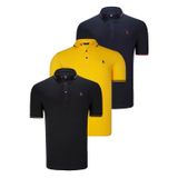 ÜÇLÜ SET T8586 DEWBERRY ERKEK T-SHIRT-SİYAH-LACİVERT-SARI