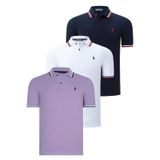 ÜÇLÜ SET T8594 DEWBERRY ERKEK T-SHIRT-LACİVERT-BEYAZ-LİLA