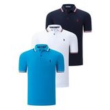 ÜÇLÜ SET T8594 DEWBERRY ERKEK T-SHIRT-LACİVERT-BEYAZ-MAVİ