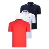ÜÇLÜ SET T8594 DEWBERRY ERKEK T-SHIRT-LACİVERT-BEYAZ-NAR