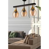 ÜÇLÜ UFO SARKIT AVİZE SİYAH BAL RENGİ CAMLI GOLD HUNİ
