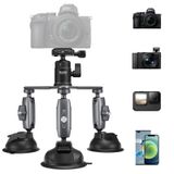 Üçlü vantuz kamera araba montaj tutucu, ağır Tripod pencere ön cam çizgi pano içinde dış takmak aksesuarları GoPro Insta360 DJI eylem Osmo cep DSLR aksesuarı