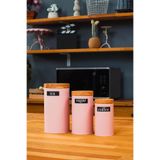UCR HOME 3'lü Set Metal Çay Kahve Şeker Saklama Kavanozu - Pembe